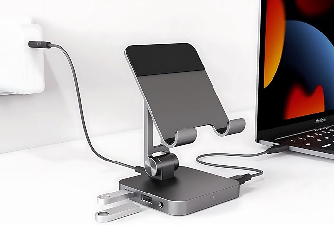 7-in-1 USB C Hub Charging Stand with 100W PD &amp 4K HDMI - Portable Docking Station for MacBook Pro iPad Pro Laptops 2 USB 3.0 SD/TF Card Reader Audio Jack