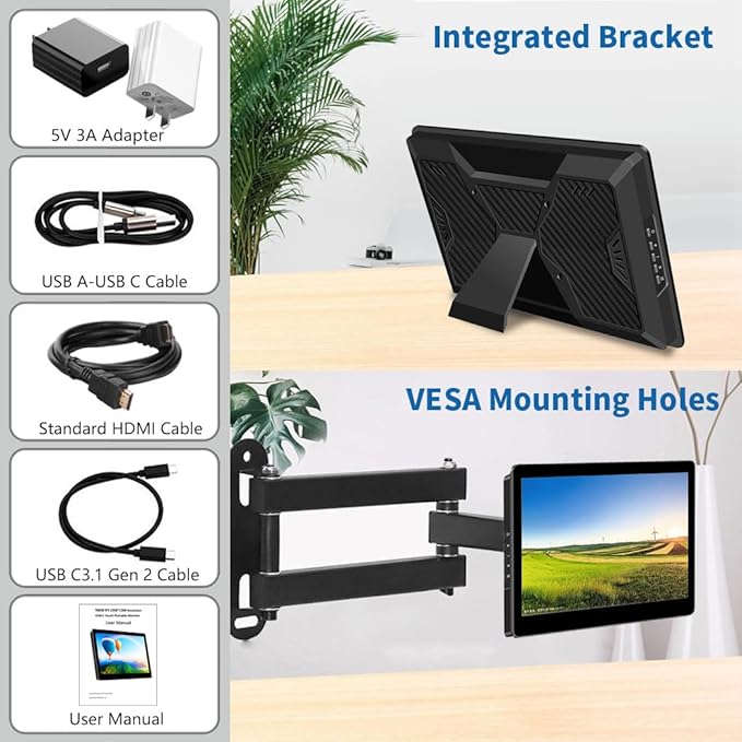 Portable Monitor Touchscreen8.9 Inch Small Monitor for Computer| 1920 * 1200 |16:10|450Nits|Optical Bonding| HDMI/USB-C Port|Mini Display for Raspberry Pi Laptop Mini PC Mac