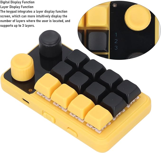 Walfront 12 Keys Mechanical Gaming Keypad Programmable One Handed Red Switch RGB Knob Keyboard for Office Gaming Music Media and More