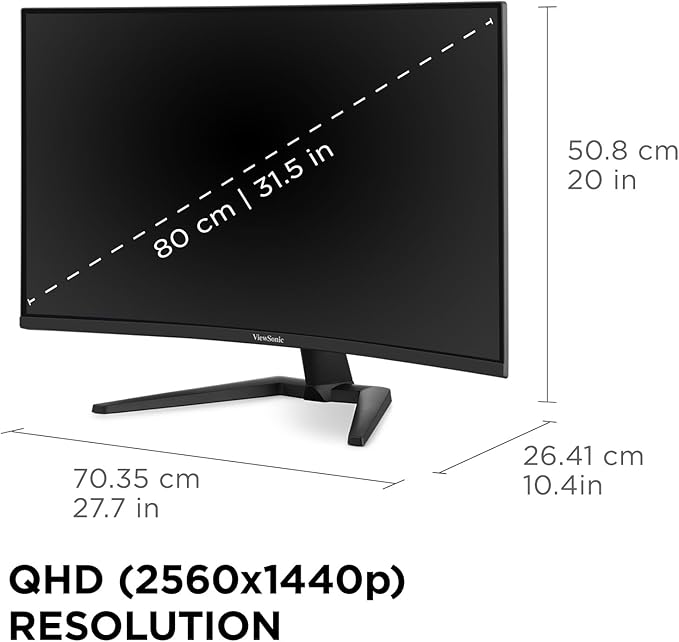 ViewSonic VX3228C-2K 32 Inch 1440p Curved Gaming Monitor with 1ms 180Hz FreeSync Eye Care HDMI and DisplayPort Inputs