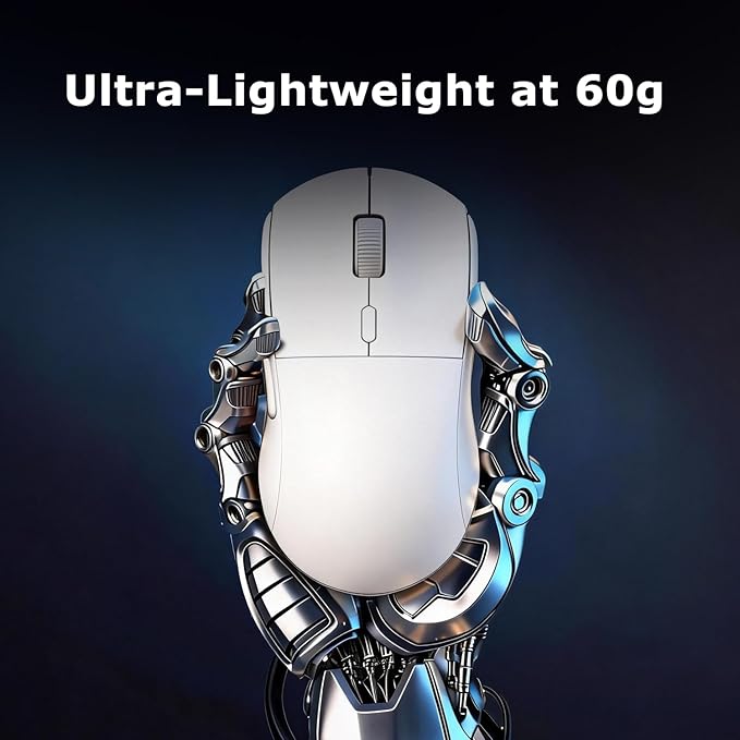 FIRSTBLOOD ONLY GAME. AJ199 Wireless Gaming Mouse PAW3395 Sensor 26000 DPI 60g Ultra-Lightweight with Interchangeable Shell 80M Clicks 50+ Hours Battery for FPS/MOBA Gaming (White)