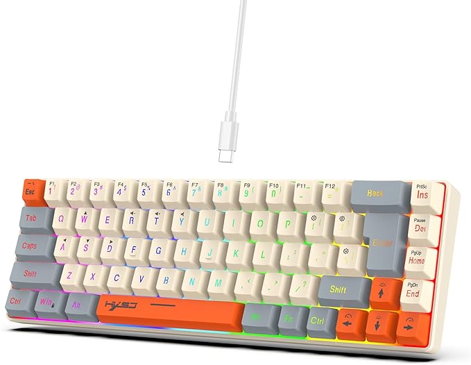 Docooler Wired Keyboard 68-Key RGB Gaming Keyboard 68 Keys Hot-Swap Compact Mechanical Keyboard Detachable Ty[e-C Keyboard for Gaming &amp Office Wired Computer Keyboard Ergonomic - Gray-White Ora