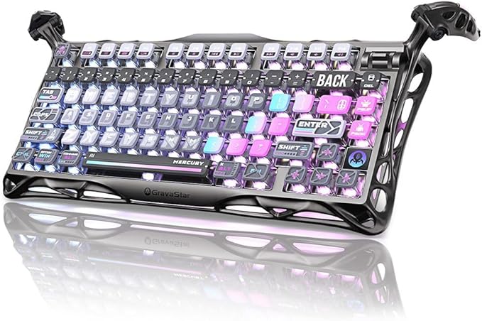 GravaStar Mercury K1 Pro Wireless Mechanical Gaming Keyboard 75% Layout RGB Custom Keyboard Electroplated Glossy Frame Hot-Swappable Linear Switches – Cyberpunk Edition