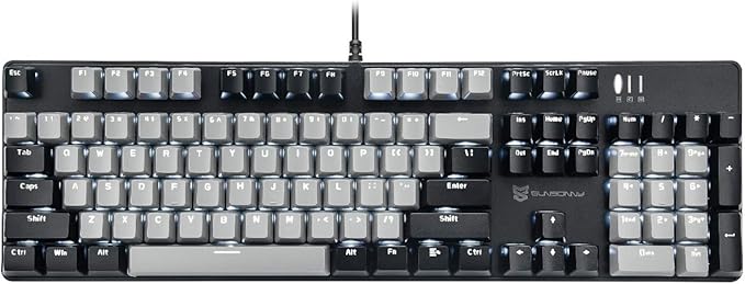 Qisan 104 Mechanical Keyboard for Gaming | Large Size USB White Backlit Gaming Keyboard Wired | US Layout Blue Switches Hot Swappable Mechanical Clicky Keyboards Compatible with PC Laptop