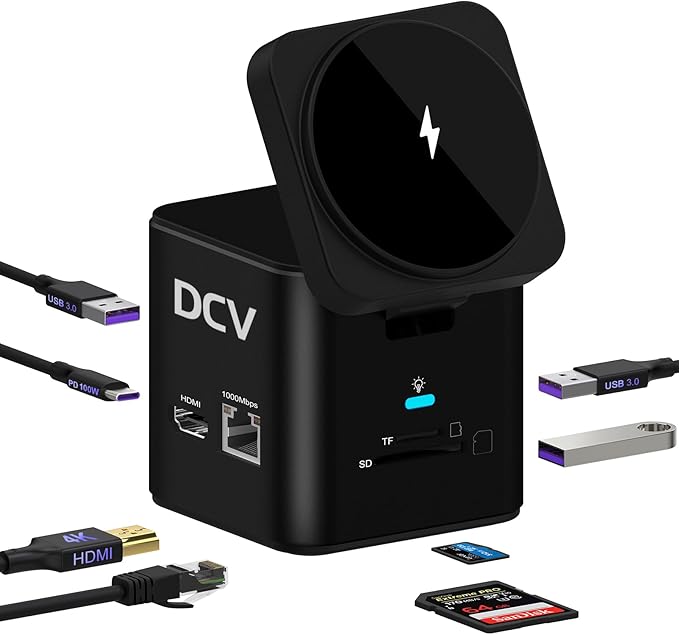 USB C Laptop Docking Station with MagSafe Charger Stand 9 in 1 USB C Hub Multiport Adapter with 4K HDMI 1Gbps Ethernet 3 USB 3.0 SD/TF Compatible with MacBook/Dell/HP/Lenovo/iPhone (Black)