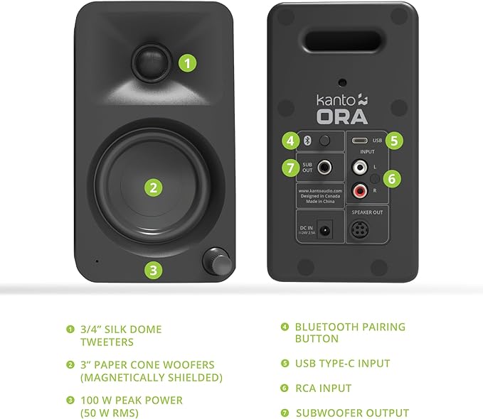 Kanto ORAMB Powered Reference Bluetooth Desktop Speakers with 3 Year Amber Protection Plan (2023)