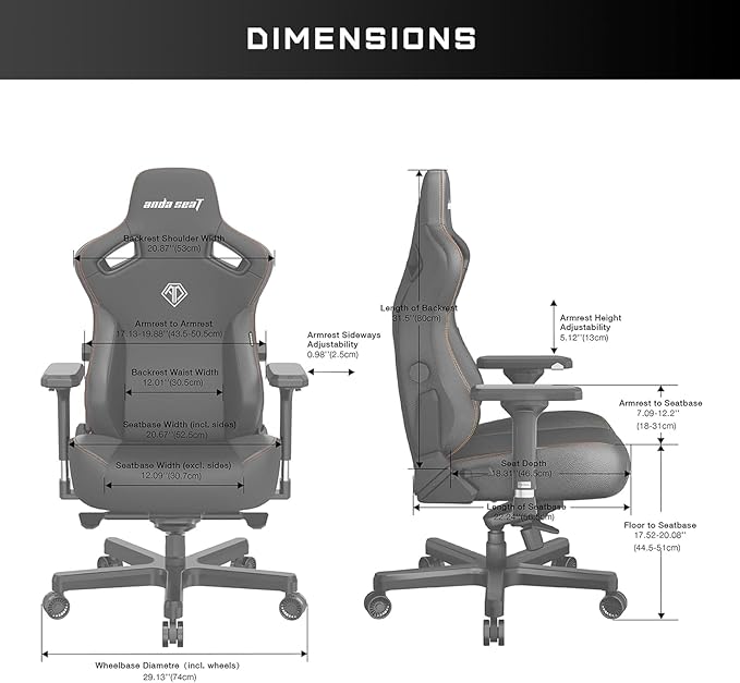 Anda Seat Kaiser 3 Large Gaming Chair for Adults - Ergonomic Gray Fabric Gaming Seat with Lumbar Support Comfortable Office Chairs with Neck Support - Heavy Duty Wide Computer Seat
