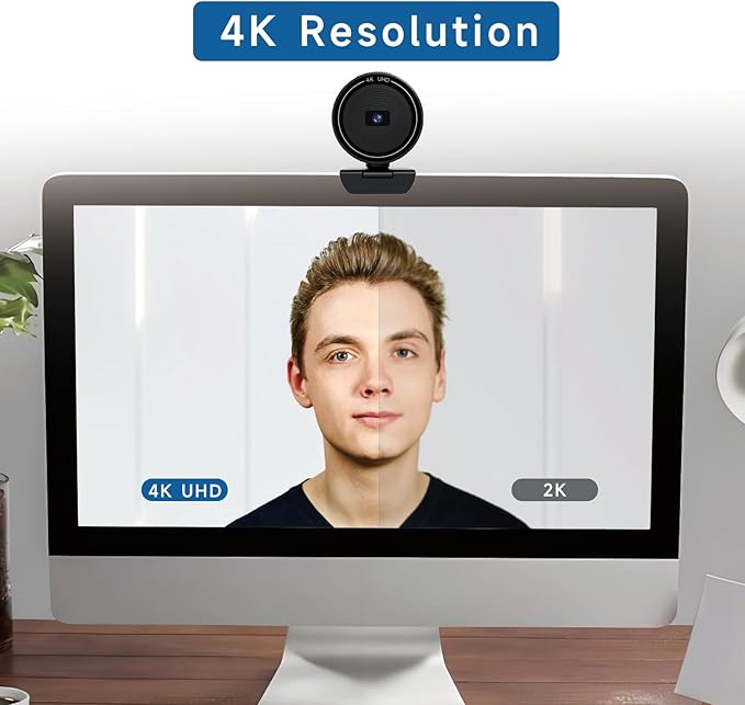 4K USB Webcam for PC with Speaker &amp Microphone 85° Wide Angle Web Camera Auto Focus Dual Noise Cancelling Mics Privacy Cover Plug-and-Play for Desktop/Laptop