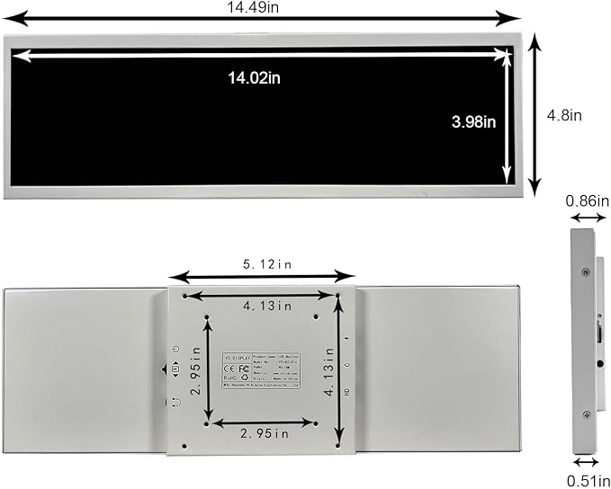 VSDISPLAY 14.5 Inch White LCD Monitor 2560x720 2K Resolution USB-C Stretched Bar Display for Computer PC Case GPU CPU Secondary Screen