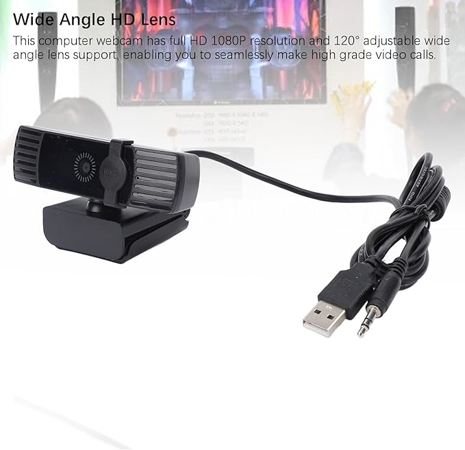 Full HD 1080P USB Webcam Computer Web Camera with 120° Wide Angle Lens Noise Reduction Mic Plug and Play for Streaming Video Calling Desktop Camera