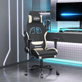 Massage Office Gaming Chair with Footrest Fabric Massage Office Chair Ergonomic Desk Chair Rolling Swivel Adjustable PC Computer Chair for Women Adults Girls(Black&ampCream)