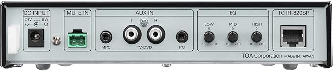 TOA Electronics IR-802T CU Infrared Wireless Tuner 2-Channel Black Equalizer Control Knobs for Low- Mid- and High-Frequency Outputs 3 Aux Inputs for PC TV/DVD Player and MP3 Audio Player