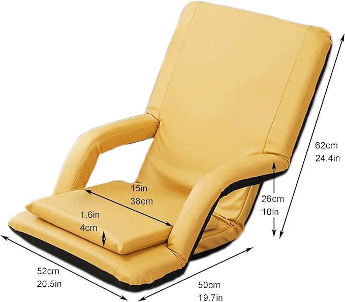 Adjustable Floor Chair Chaise Lounge Indoor Folding Lazy Sofa with Armrests Adults Gaming Chairs for Living Room Bedroom(Yellow)