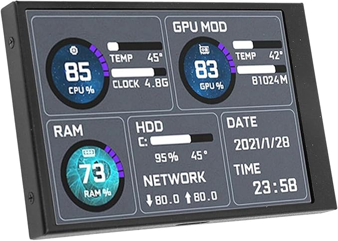 3.5Inch IPS Secondary Screen: Portable Small Portable Monitor for PC USB C Computer Temperature Display Sub Screen Computer Temp Screen