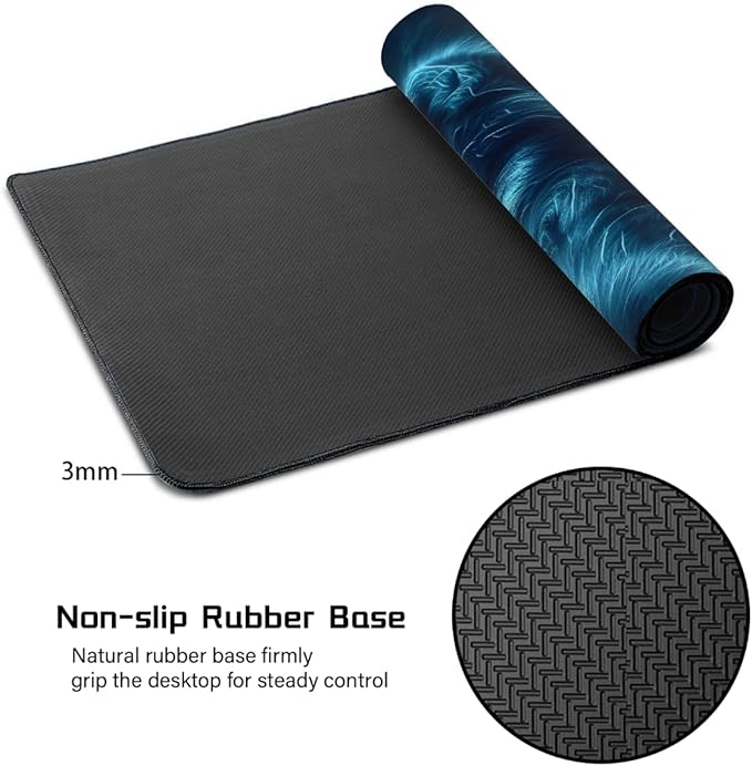 Blue Flame Animal Wolf Large Mouse Pad Gaming Mousepad Desk Mat for Desktop Computer Keyboard Waterproof Mouse Mat Desk Pad with Non-Slip Base for Game School Office Home 35.4 x 15.7