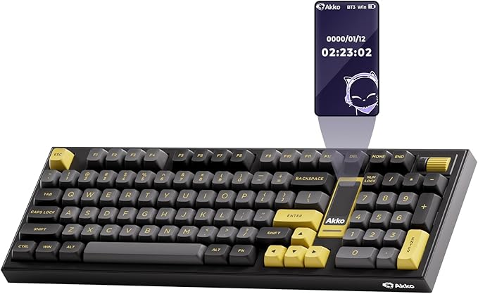 Akko 5098B Wireless Gaming Keyboard with Screen Black &amp Gold Hot-Swappable Mechanical Keyboard with Scroll Wheel Numberpad RGB Gasket Piano Pre Lubed Switch