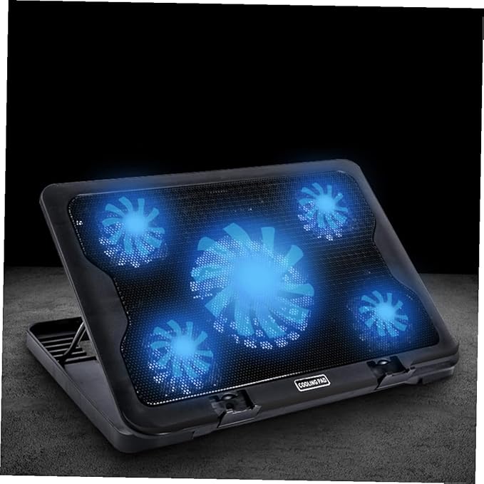 HOMSFOU Laptop Cooling Pad with 5 Fans USB Powered Cooler Stand Adjustable Angle Anti-Skid Base for Gaming and Office Laptops Black