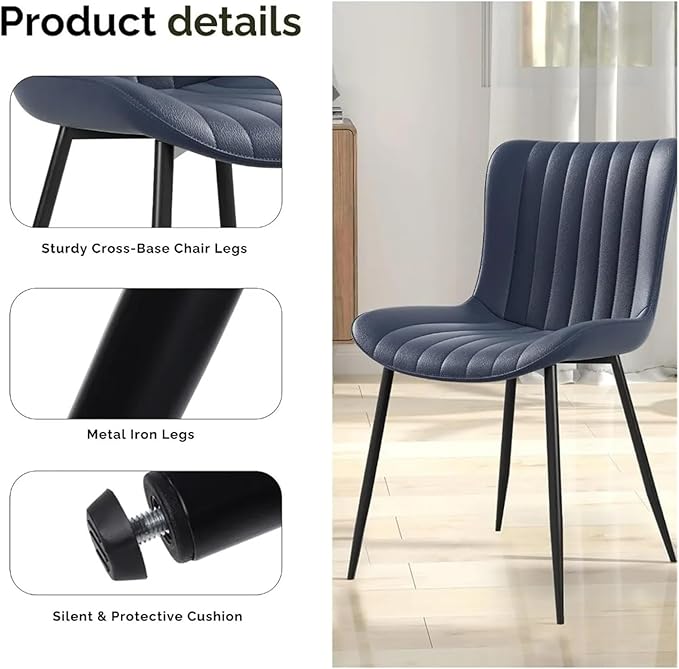 Adjustable Office Computer Chair with Armrest 2pcs No Armrests Leather Upholstered Kitchen Dining Chairs with Metal Frame(Blue)