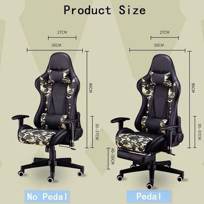 Gaming Chair Office Chair High Back Computer Chair Leather Desk Chair Racing Executive Ergonomic Adjustable Swivel Task Chairwith Headrest and Lumbar Support(B)