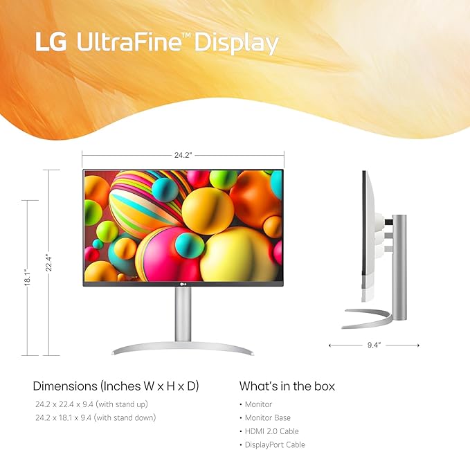 LG 27 inch Ultrafine 4K UHD (3840 x 2160) IPS Computer Monitor VESA DisplayHDR™ 400 5ms Dynamic Action Sync Reader Mode Flicker Safe HDMI DisplayPort Tilt/Height/Pivot Adjustable White