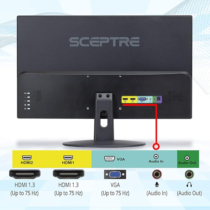 Sceptre New 22 Inch FHD LED Monitor 75Hz 2X HDMI VGA Build-in Speakers Machine Black (E22 Series) 1920 x 1080 Pixels