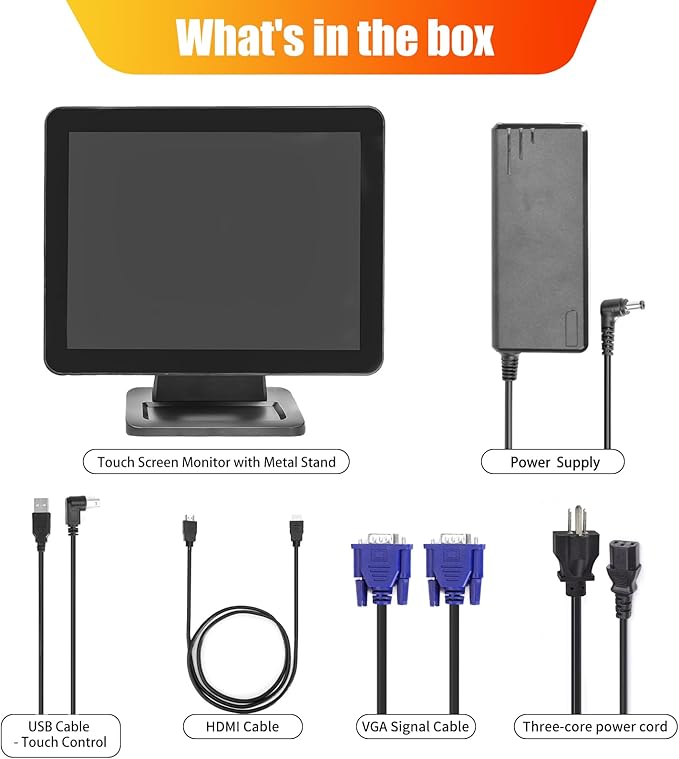 ANGEL POS 15-Inch 4:3 Capacitive LED Backlit Multi-Touch Monitor True Flat Seamless Design Touchscreen with Metal POS Stand for Office POS Retail Restaurant Bar Gym Warehouse