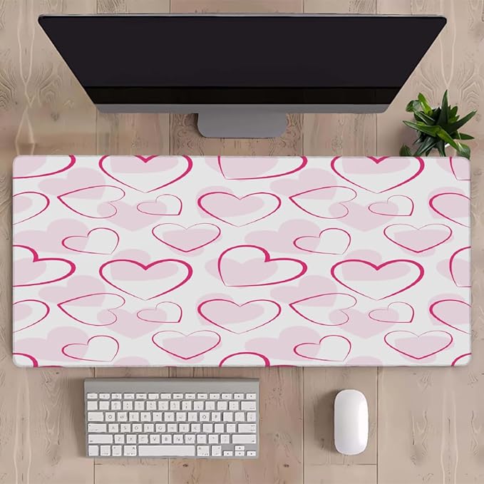 Large Mouse Mat Pink Valentine Love Computer Mousepad with Non-Slip Rubber Base Waterproof Mouse Pad Desktop Keyboard Pad for GamerHome School Laptop Office Accessories35.4x15.7 in