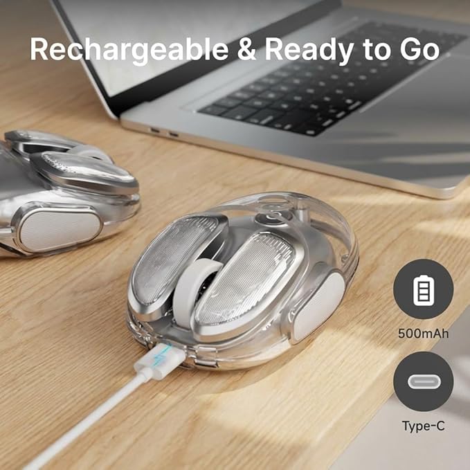 EWEADN Q9 Wireless Clear Mouse Dual Mode Bluetooth &amp 2.4G USB Computer Mouse with RGB Lighting Silent Clicks Multi-Device Compatibility for Laptop PC MacBook iPad Cute Mouse-Sliver