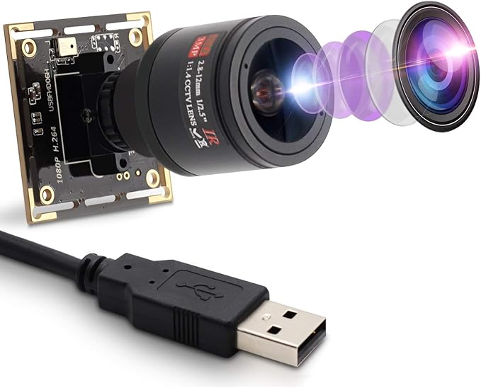 2.8-12mm Varifocal Lens 2MP Webcam 1080P H.264 USB Camera Module HD Webcamera 0.01Lux Low Illumination Mini Camera for PC Laptop Windows Linux Mac Android
