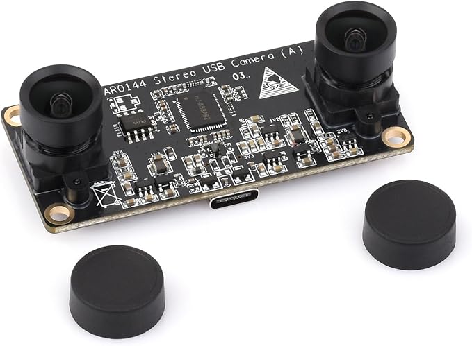 Waveshare AR0144 2MP Stereo USB Camera Module AR0144 Sensor Chip USB2.0 Port Synchronized Same-Frame Output 52mm Baseline Featuring Distortion-Free Lenses
