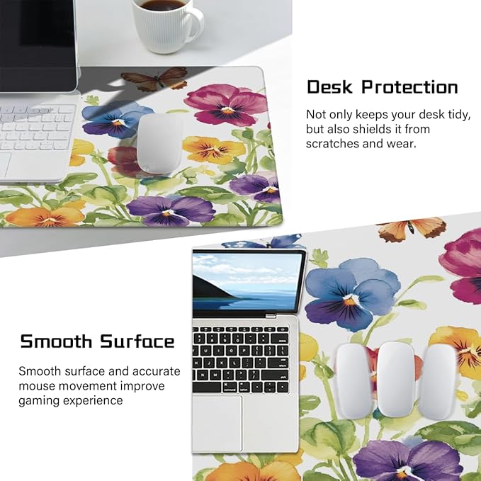 Large Colorful Flower Watercolor Mouse Mat Computer Mousepad with Non-Slip Rubber Base Waterproof Mouse Pad Desktop Keyboard Pad for GamerHome School Laptop Office Accessories16x35.5in