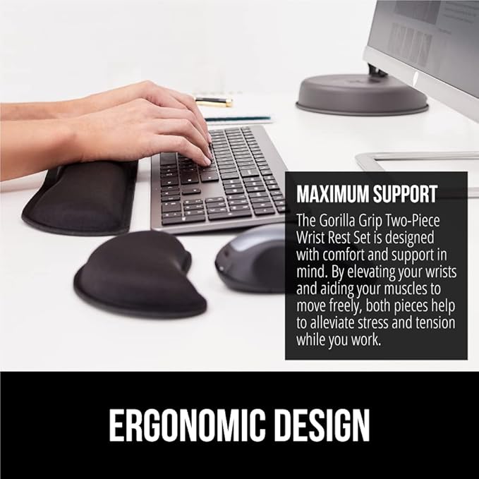 Gorilla Grip Ribbed Drawer and Shelf Liner and Silky Gel Memory Foam Wrist Rest for Computer Keyboard Liner Size 12x20 Clear 2 Pack Strong Grip Wrist Rest Black Mousepad Rests 2 Item Bundle