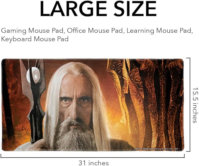 The Lord of The Rings Saruman Character Large Gaming Mouse Pad Desk Mat with Stitched Edges Non-Slip Base for Gamer Home and Office 31.5 x 15.7