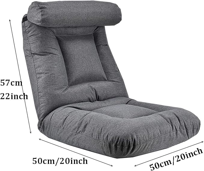 ELEFOCUS Folding Floor Chair Gray with 6-Position Backrest Adjustment Linen Sofa Bed Foldable Cushion Video Gaming Chairs(PinkA)