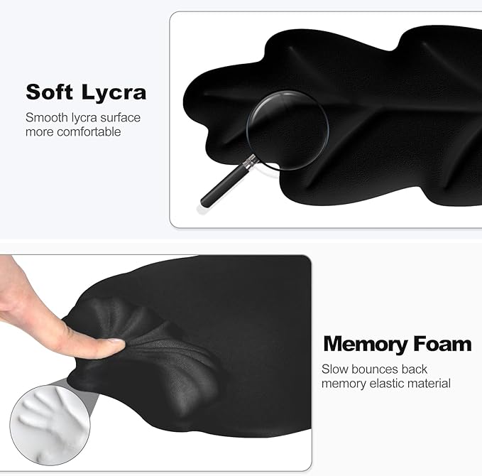 Keyboard Wrist Rest and Mouse Pad with Wrist Support Set Ergonomic Leaf Shape Mouse Pad with Non-Slip Base Pain Relief Memory Foam Mousepad for ComputerLaptopHome Office Black