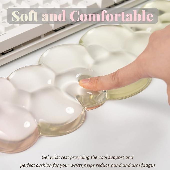 Gel Keyboard Wrist Rest Cloud Set Clear Ergonomic Wrist Support and Arm Support Keyboard Rest for Typing Pain Relief with Non-Slip Soft Washable Wrist Rest(Yellow Pink)