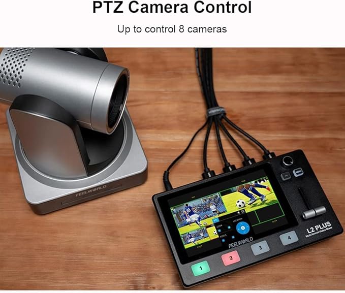 FEELWORLD L2 Plus Multi-Camera Video Mixer Switcher with 5.5 LCD Touch Screen PTZ Control Chroma Key Built-in Chroma Key and Logo Overlay USB3.0 Live Streaming