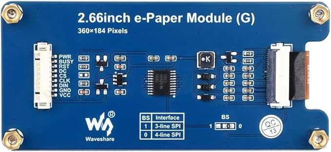 waveshare 2.66inch e-Paper Module 360x184 Pixels Red/Yellow/Black/White Four Display Colors SPI Interface Compatible with Raspberry Pi/Jetson Nano/Ardui/STM32 etc.
