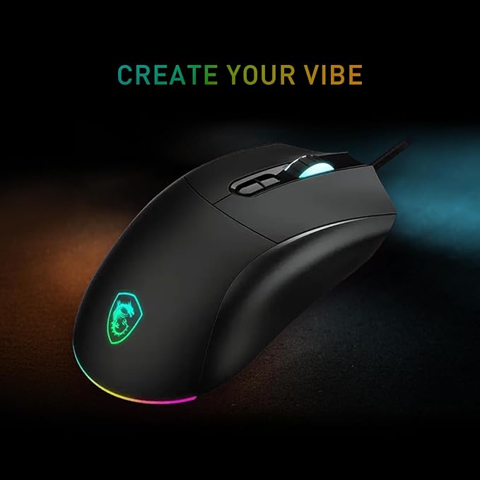 msi Forge GM320 Gaming Mouse 12800 DPI 20M+ Clicks Micro Switch Optical Sensor Ergonomic Ambitextrous Hand Design RGB Light