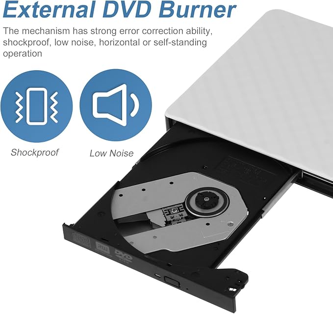 Kichvoe External DVD Drive USB 3.0 DVD Burner Portable CD Writer Compatible with Laptop Desktop White Optical Disk Drive for Data Backup and Media Playback