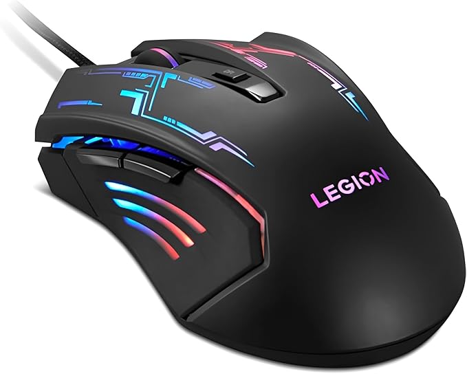 Lenovo Legion M200 RGB Gaming Mouse5-button designup to 2400 DPI with 4 levels DPI switch7-color circulating-backlightbraided cablecomfort for playingeasy to set-upGX30P93886Black
