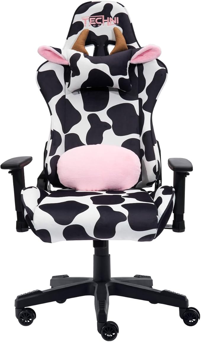 Gaming Chair Cow Print - Ergonomic Reclining Swivel Chair PC Racing Gamer Chair