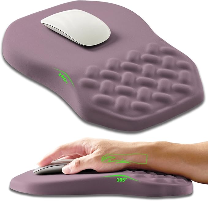 Ergonomic Slope Mouse Pad Wrist Support Wrist Rest Mousepad for Carpal Tunnel Pain Relief with Massage Bulge and Slow Rebound Memory Foam (12x8 inch Purple)