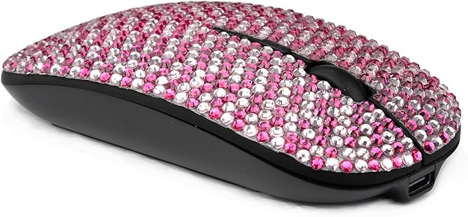 WONGS Luxury Full Stars Pink Crystal Rhinestone Rechargeable Slim Silent 2.4G Wireless Mouse for Laptop Computer Cute Graphics Design Diamonds Mouse - Full Star