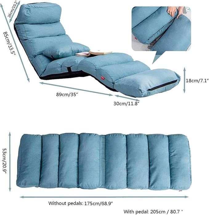 ELEFOCUS Folding Sofa Chair Removable and Washable Lazy Sofa Multifunctional Adjustment Ergonomics Floor Chair(Blue)