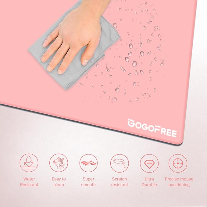 Glass Mousepad with Hard Surface for Gaming Ultra Smooth Mouse Mat Water-Resistant Large Mouse Pad Precision Speed Control for Esport Games/Office Pink XL(15.7’’×19.6’’)