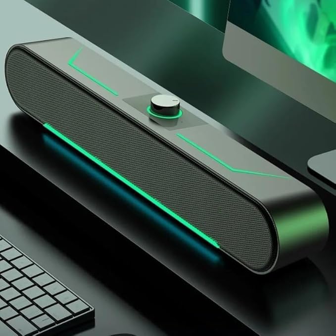 LED Computer Speakers Long Bar Stereo Soundbar with Volume Control USB Powered for Gaming/PC