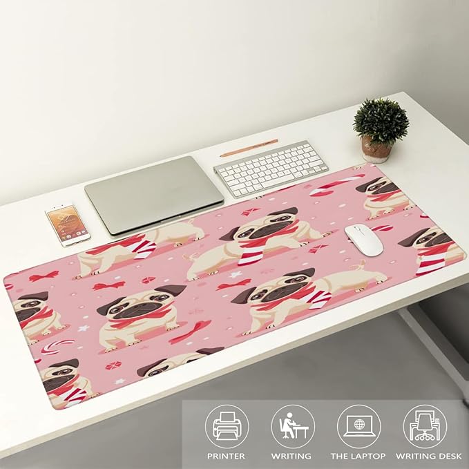 Pink Animal Puppy Dog Large Mouse Pad Gaming Mousepad Desk Mat for Desktop Computer Keyboard Waterproof Mouse Mat Desk Pad with Non-Slip Base for Game School Office Home 35.4 x 15.7