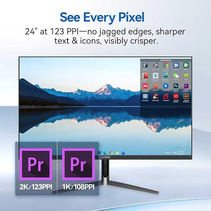 24 Inch 1440P MonitorQHD 100Hz IPS Monitor 99% sRGB Color Gamut16.7 Million Color Adaptive Sync Slim Frame HDMI/DP VESA Mountable for Gaming and Office