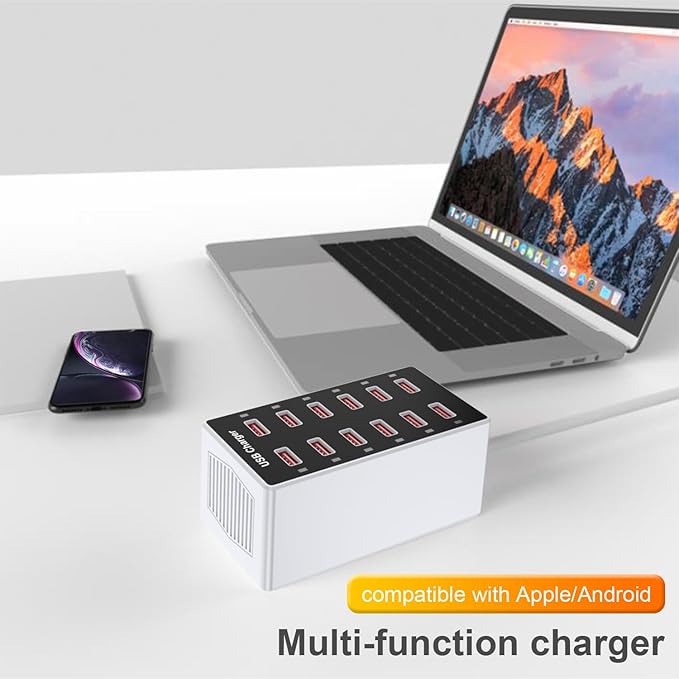 Cell Phone Wall Charger USB Charging Station for Multi 12 Ports Power Strip Charging Hub Smart Plug Charge Block Desk Device Dock for iPhone 15/14/13/iPad iPod Galaxy Watches Android Phones